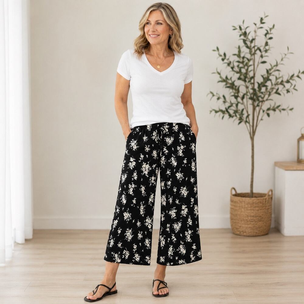 Ralph Lauren wide leg pull on cropped floral pants. High Waist Women’s L